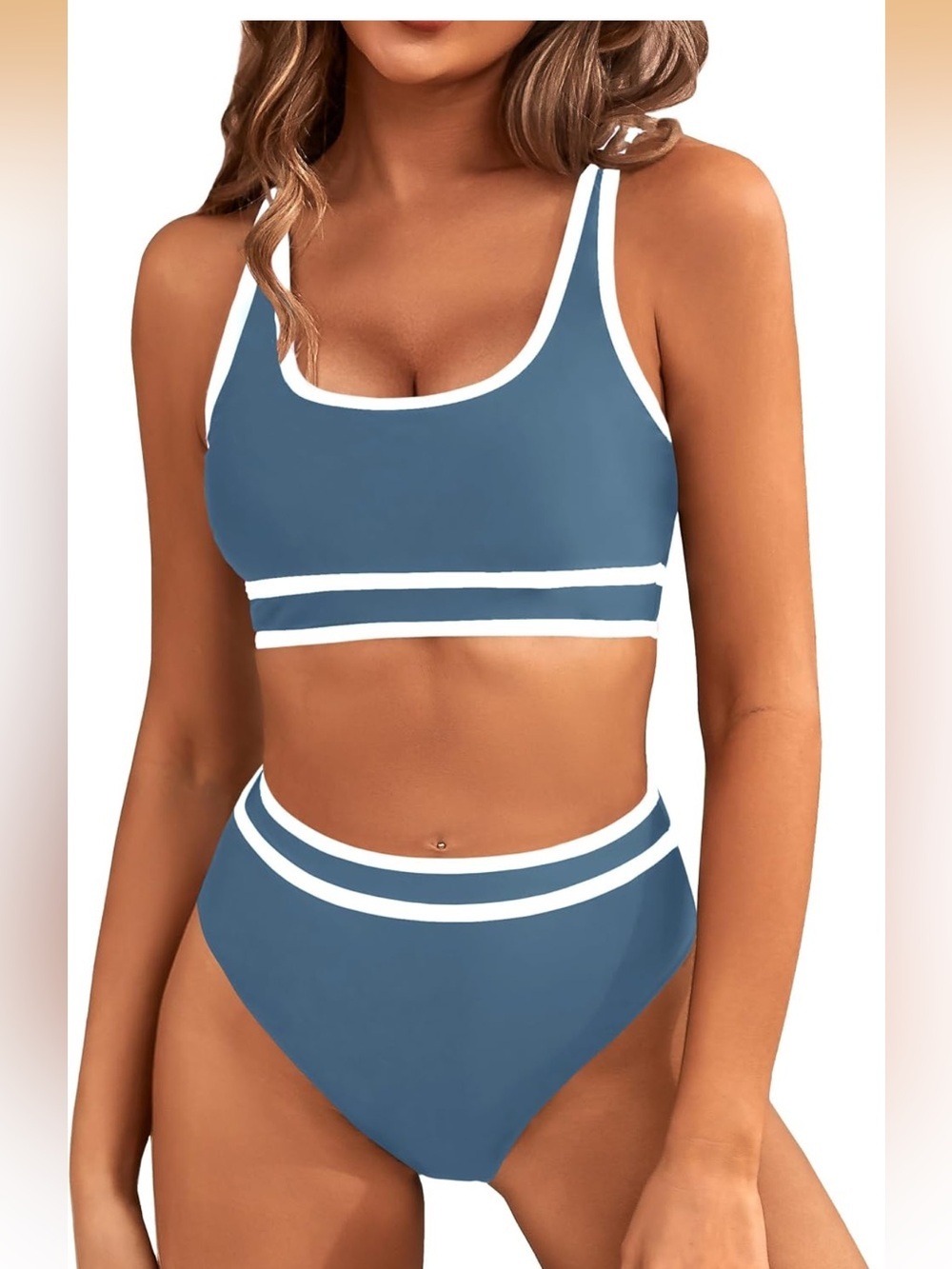 High Waisted Bikini Sets Sporty Two Piece Swimsuit Color Block 2216/bb4-1